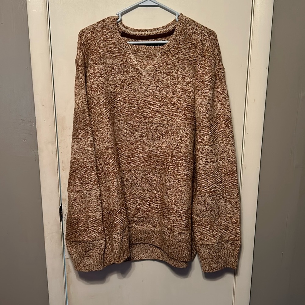 2XL Even Tide Mixed Rope Yarn Striped Crew Neck Sweater